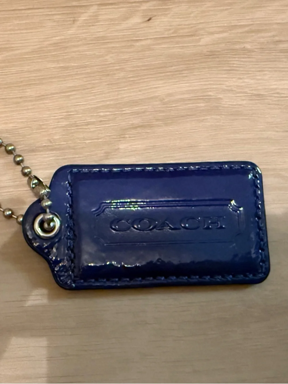 Coach Patent Leather Bag Charm Keychain in Deep Blue - Picture 2 of 4